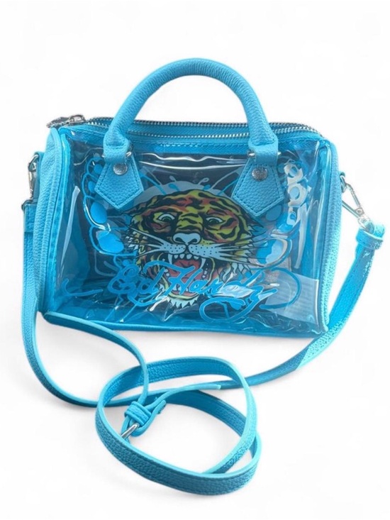 Ed Hardy Handbags - Ed Hardy Turquoise Clear Tiger Graphic Crossbody